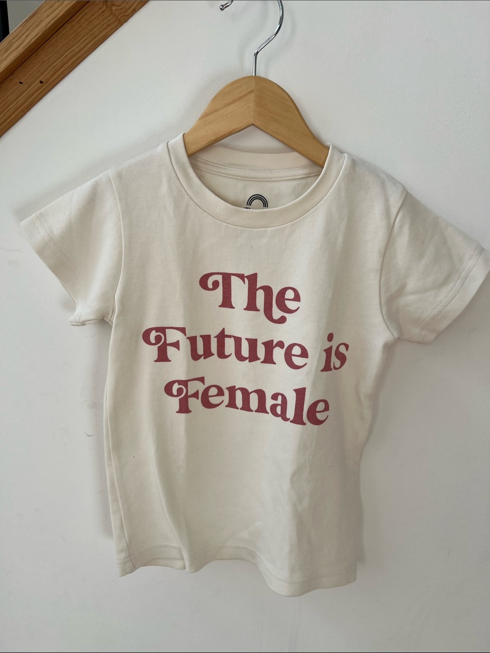 Girls' Cream Short Sleeve Tee with Pink 'The Future is Female' Print